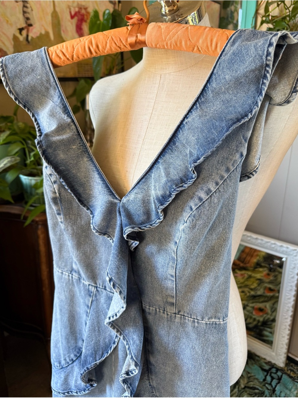 BiBi Light Wash Denim Ruffle Romper - Picture 5 of 9
